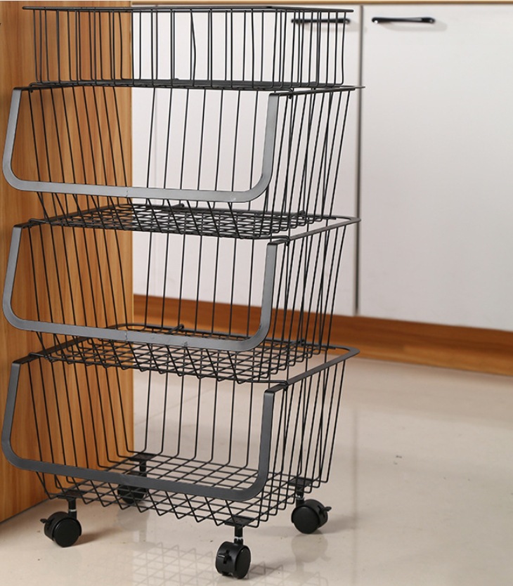 Portable kitchen storage rack trolley, floor-standing vegetable basket trolley, household storage, rotating storage rack, storage rack pic 5