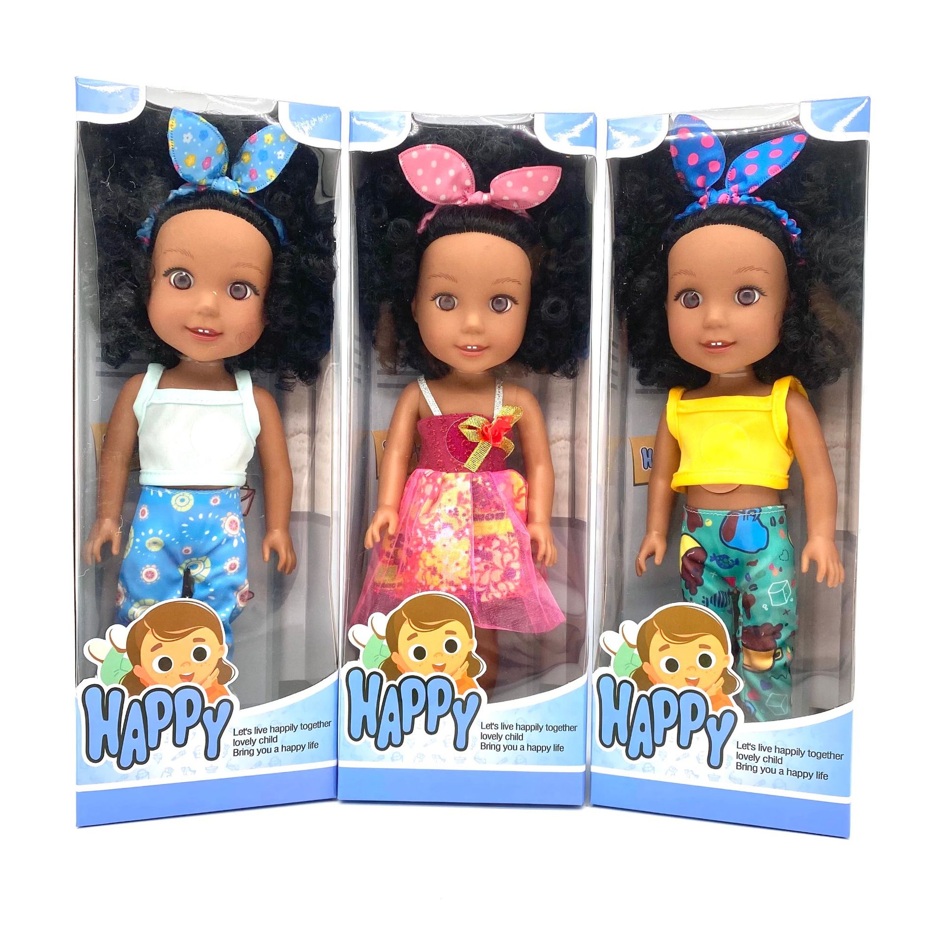 Wholesale of new cross-border 14-inch full-body vinyl 3D eye simulation black doll Black Girl toys pic 2