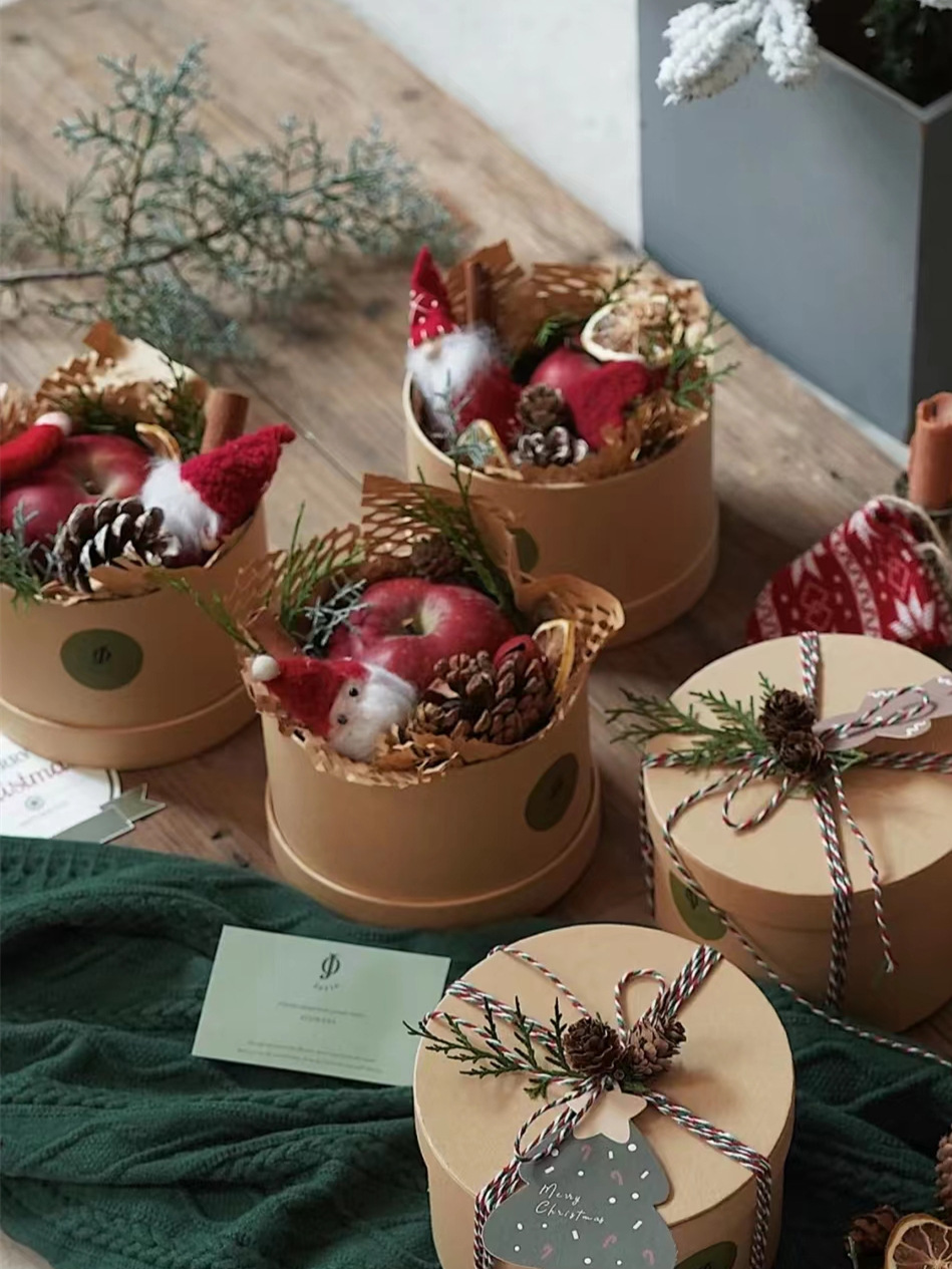 大圆形牛皮纸盒小红书伴手礼盒INS饼干盒风吕敷DIY烘培包装圣诞节详情13