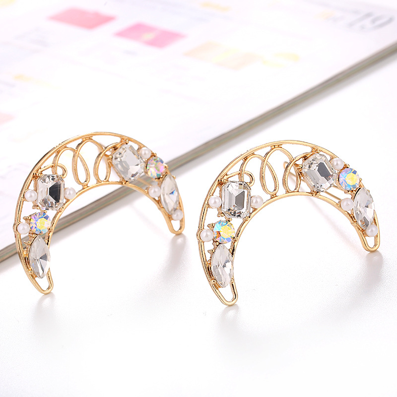 New Korean-style moon crystal hair clip with floral and diamond-encrusted all-purpose frog fringe hair clip supply pic 3