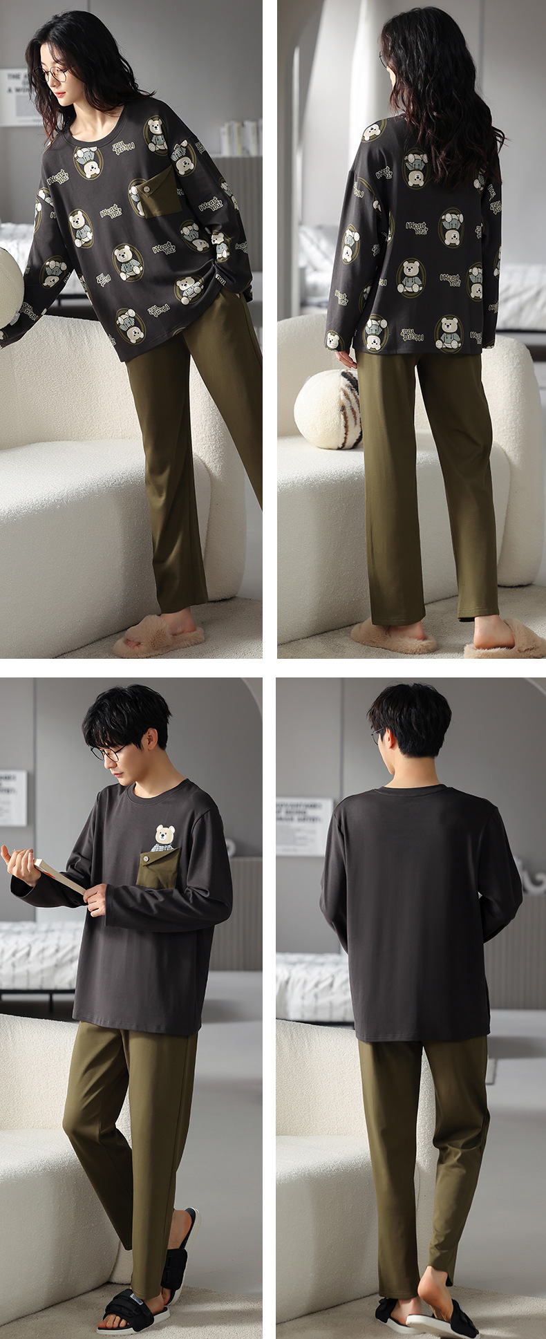 品牌情侣睡衣女长袖纯棉冬季新款韩版男士大码秋冬全棉家居服套装详情33