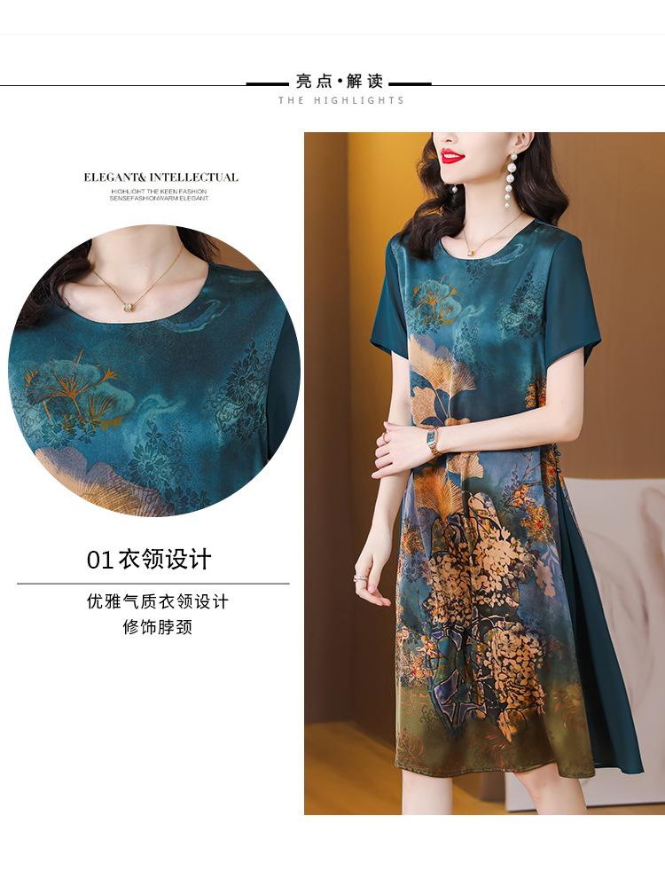 仿真丝连衣裙女夏季新款杭州中老年夏装中年妈妈气质碎花裙子详情5