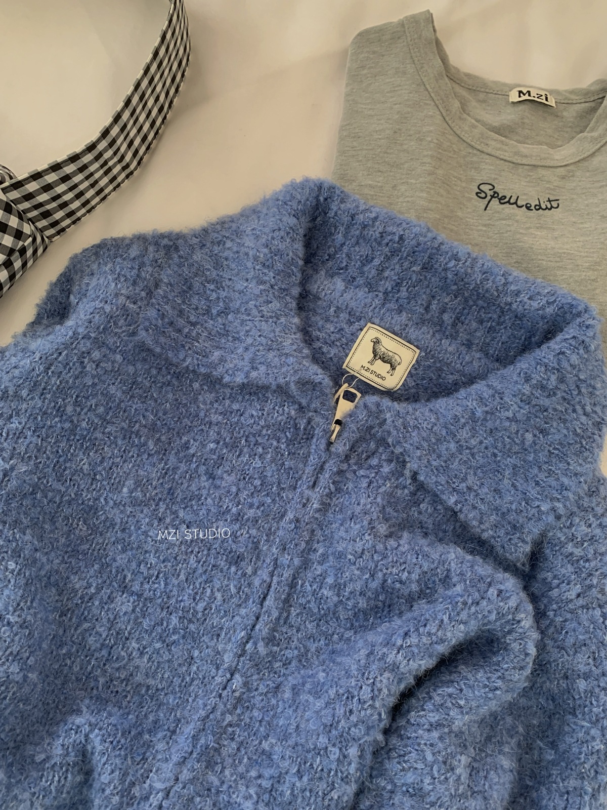 M.ZI秋冬韩系减龄羊毛混纺针织开衫慵懒风休闲宽松拉链毛衣外套女详情18