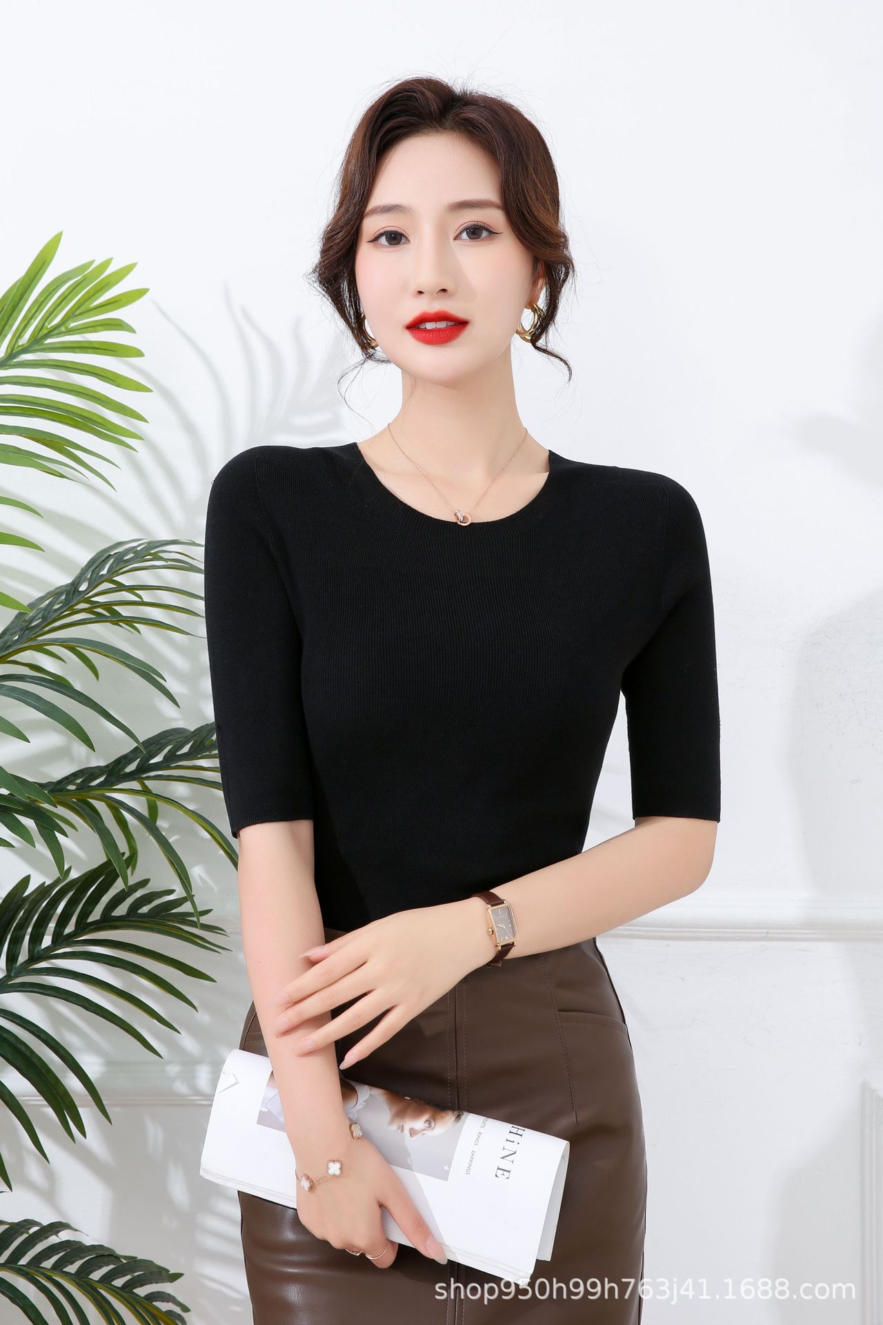 100天丝莱赛尔夏薄款可机洗短袖体恤女圆领套头针织无缝T恤上衣详情5