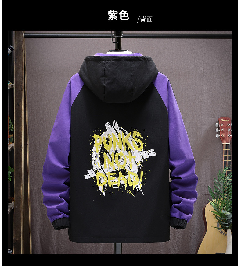 The new autumn collection of casual and versatile jackets for young people, featuring a fashionable and trendy color-blocked hooded graffiti coat for men pic 9