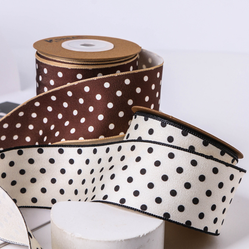 Smooth polka dot printed webbing, DIY bow hair accessories, clothing hat accessories, gifts, flower packaging polka dot tape pic 11