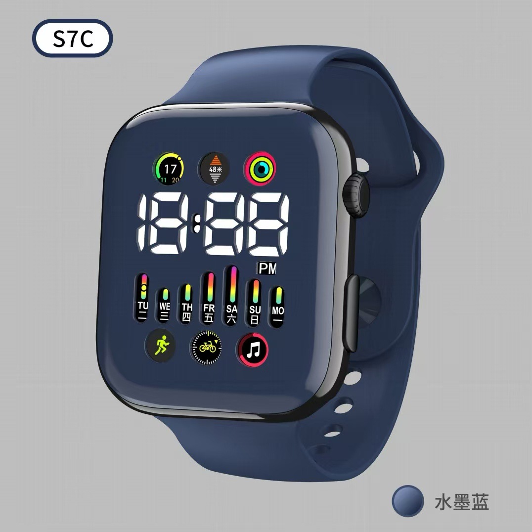 新款LED手表T7C男女星期简约时尚初中情侣小学生运动 LED电子手表详情9