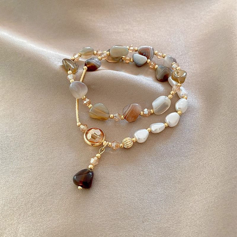 Double-layer stacked imitation natural stone pearl bracelet for women, a niche design sense, light luxury, retro and high-end bracelet, isn bracelet pic 2