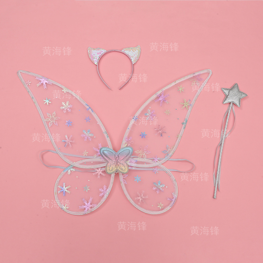 跨境圣诞节精灵翅膀套装舞会带灯单层天使翅膀魔法棒发箍三件套详情11