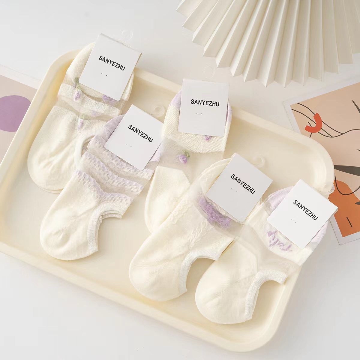 袜子女夏季超薄款花边冰丝袜女可爱日系船袜白色韩版玻璃丝短袜详情9