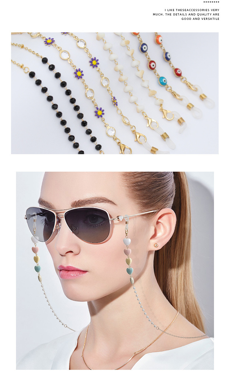 European and American jewelry, crystal heart glasses chain, multi-purpose necklace, beaded pearl, small Daisy sunglasses chain, anti-loss pendant chain for women pic 4