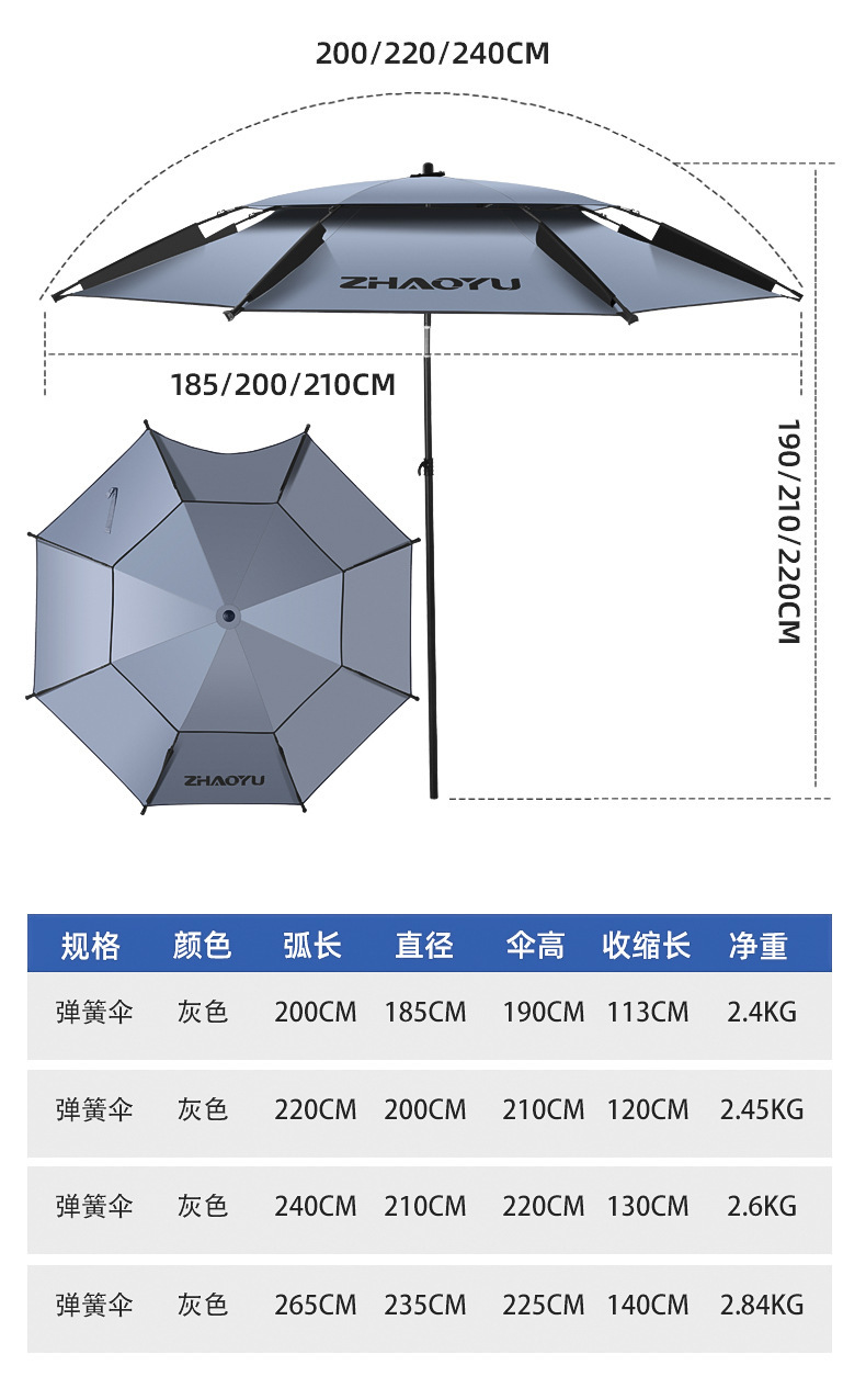 朝宇渔品拐杖钓鱼伞万向大钓伞加厚黑胶手杖雨伞防暴雨防晒遮阳伞详情24