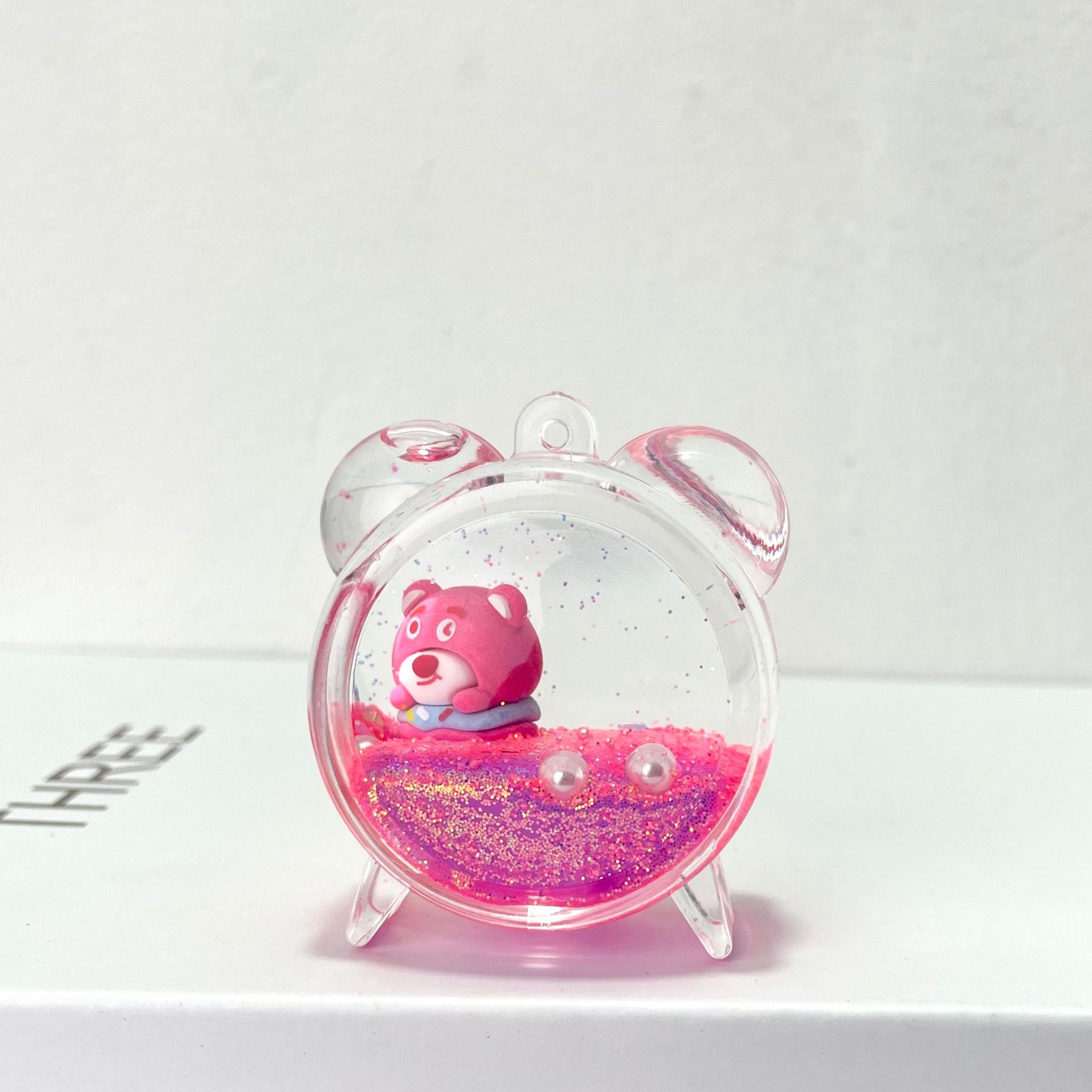 Luminous strawberry bear oil flowing sand bottle liquid pendant, hanging piece, acrylic keychain, key chain accessories wholesale pic 2