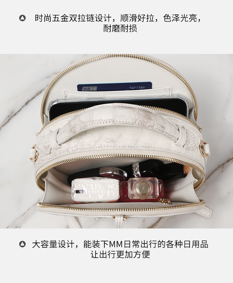 高端尼罗鳄鱼皮小圆包喜马拉雅白色奢侈品女包单肩斜挎包包真皮详情8