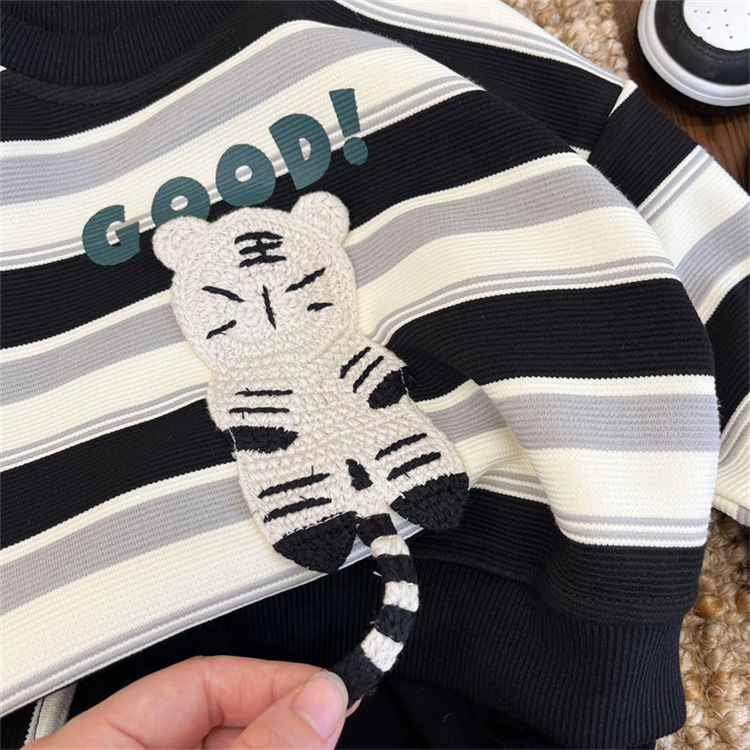 男童卫衣春秋款2024新款儿童潮韩版卡通衣服秋装条纹宽松T恤上衣详情12