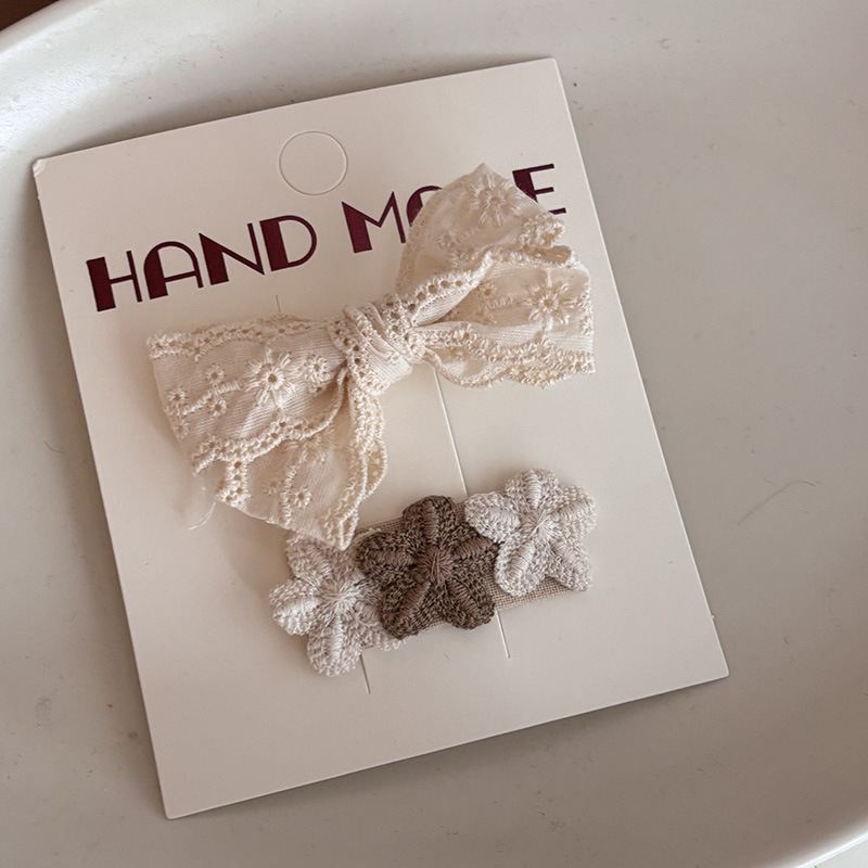 韩国布艺蕾丝奶油米发夹儿童甜美复古宫廷花朵发卡少女刘海夹BB夹详情10