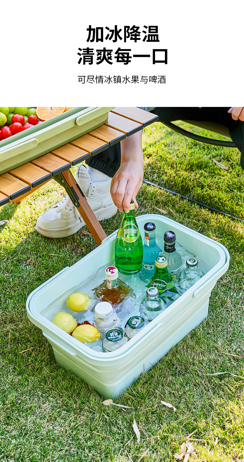 Portable and easy-to-store outdoor folding basin, party and picnic storage table, folding bucket with cover pic 11