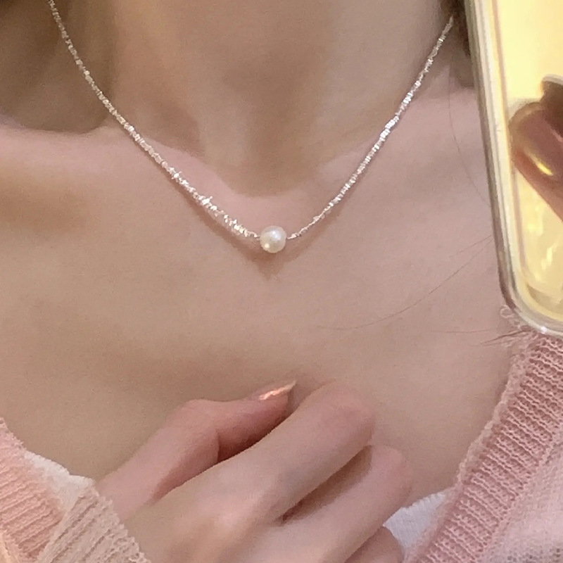 925纯银单珍珠碎银子手链项链女不规则方块手串复古法式超闪INS风详情17