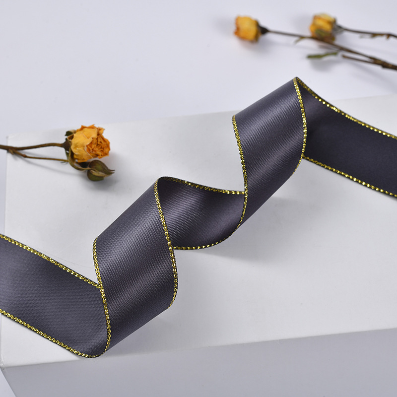 En stock doble lado de oro borde de plata cinta de poliéster cinta de festival caja de regalo de moda decoración de ropa cinta de embalaje de flores pic 25