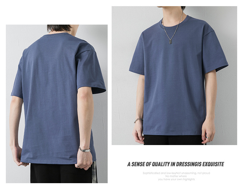 短袖t恤男潮牌夏季纯棉男士圆领半袖宽松打底衫男纯色基础款体恤详情31