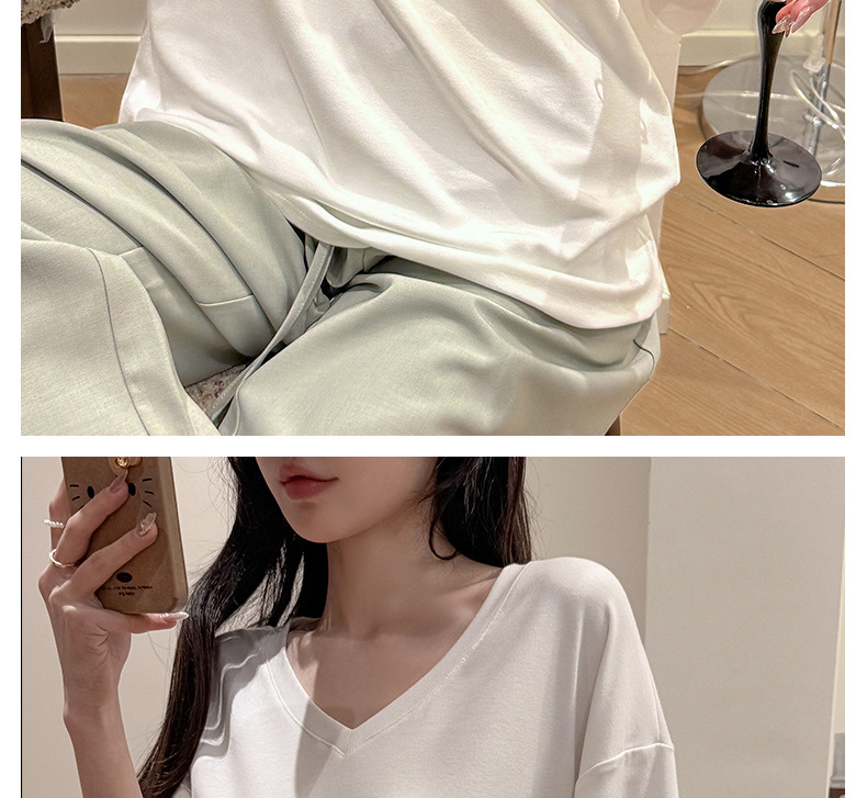 现货欧货大版型宽松基础款短袖t恤女式夏季落肩2025V领上衣莫代尔详情26