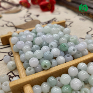 翡翠散珠厂家直销6mm-14mm冰种糯种三彩缅甸A货圆珠手链项链diy配详情8