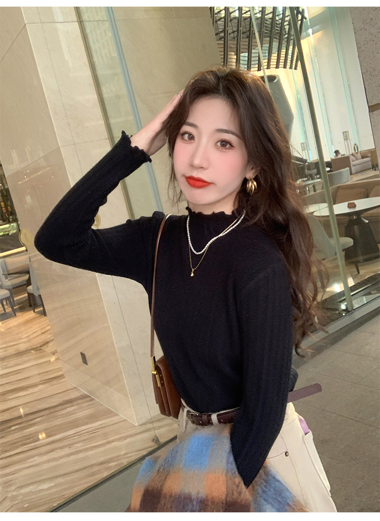 白色打底衫女秋冬季内搭2024新款半高领木耳边针织衫中领长袖毛衣详情42