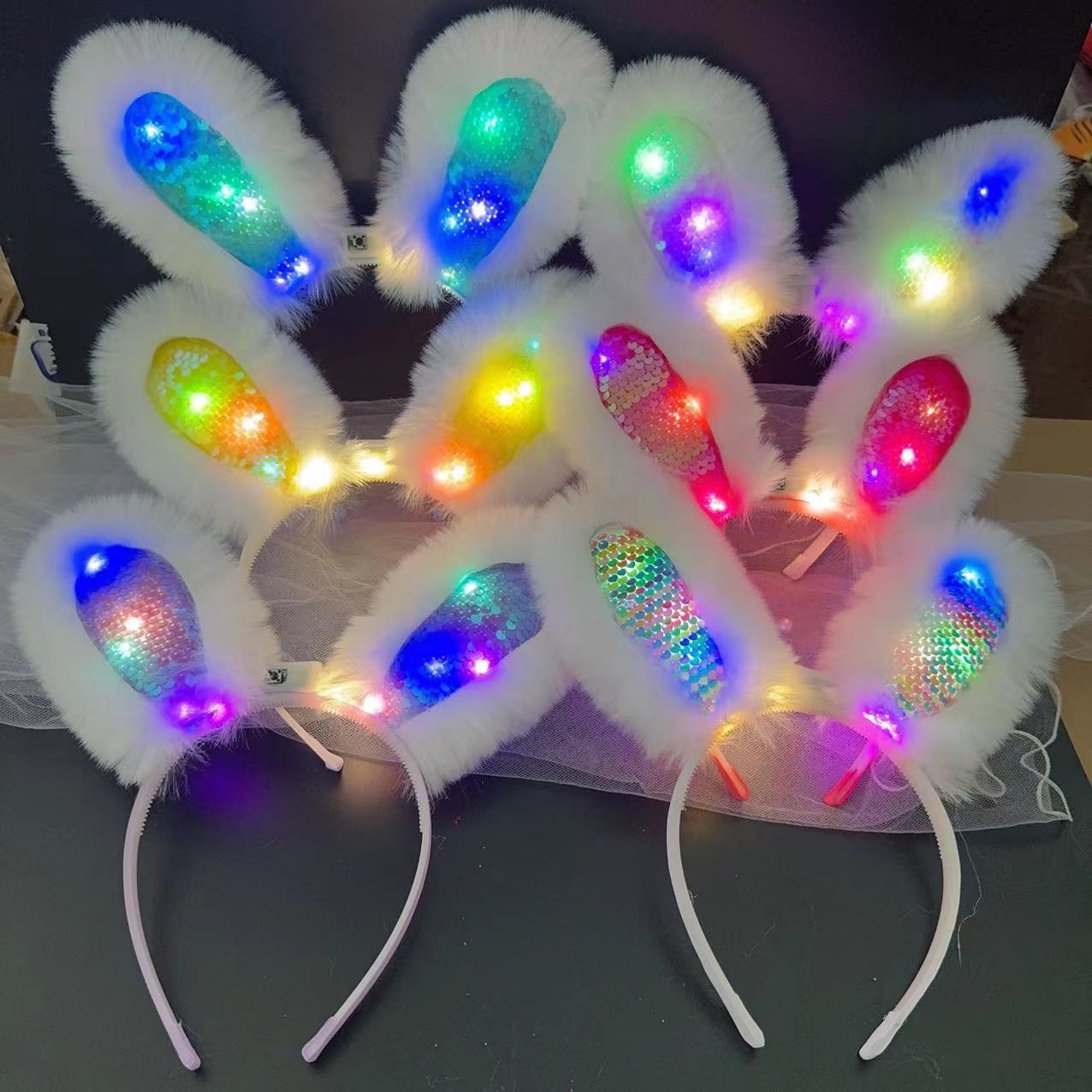 Luminous plush rabbit ear headbands with flashing lights, selling cute rabbit ear headbands, setting up stalls at night markets, and wholesale toys pic 3