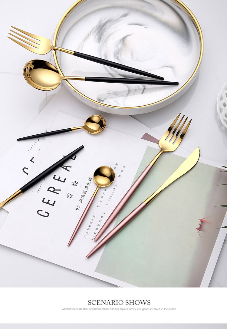 Bright 304 stainless steel Western tableware, Portuguese steak knife, fork and spoon set, mirror-polished, Nordic ins style pic 6