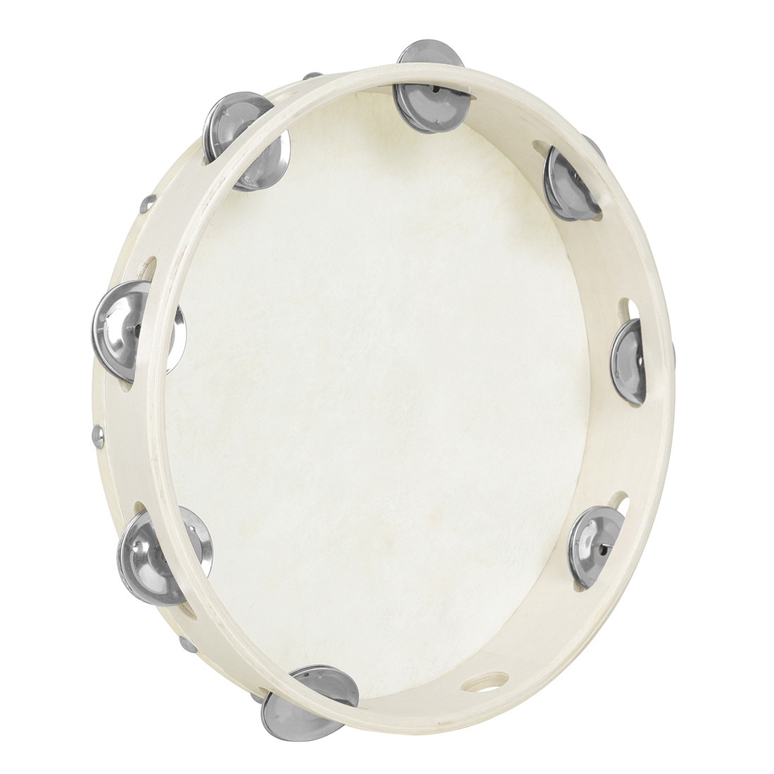 Orff percussion instrument, 10-inch hand-cranked tambourine with white edges in wood color, imitation sheepskin hand-tapped drum, music early education toy pic 7
