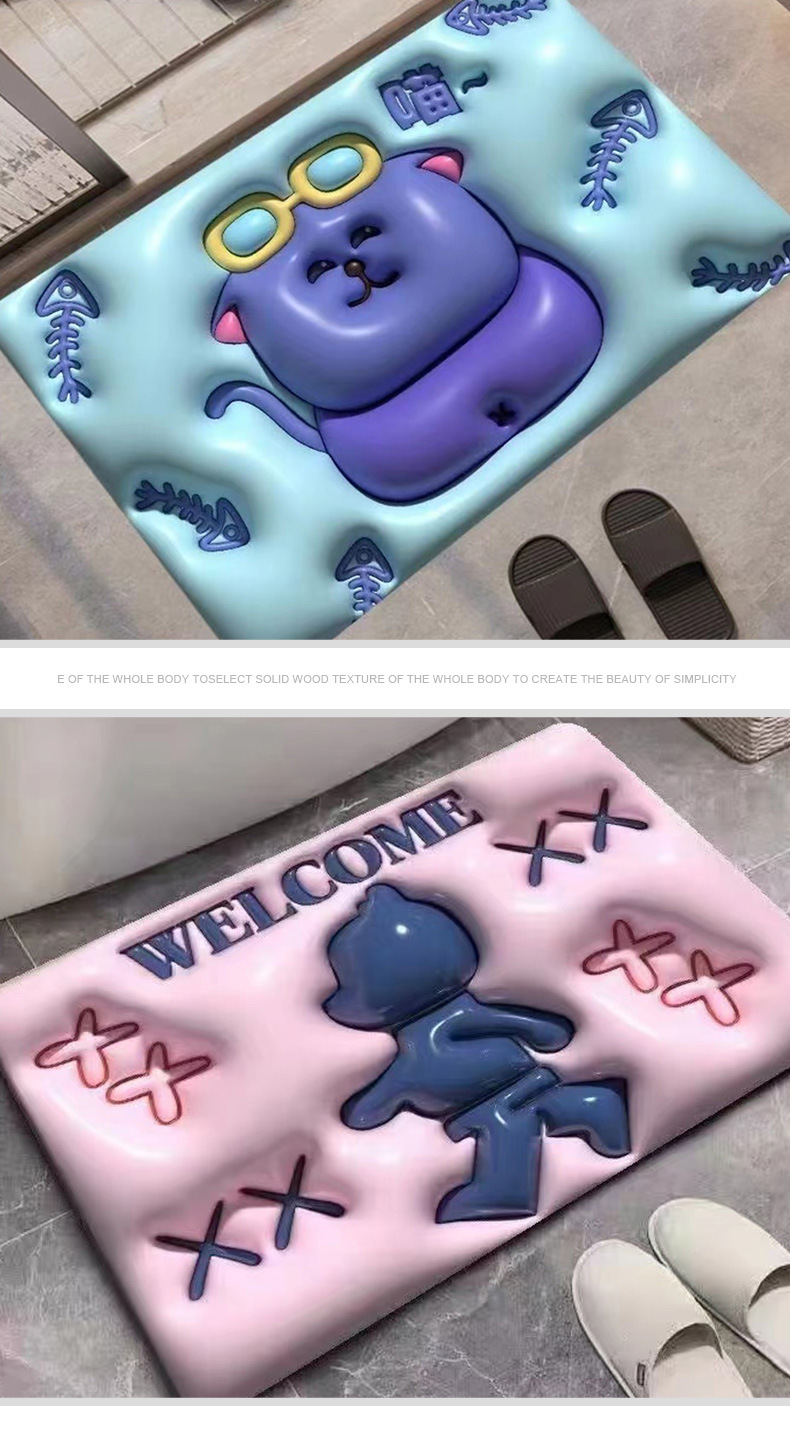 新款膨胀3D视觉硅藻泥地垫浴室蹭脚吸水门垫入户卡通硅藻泥地垫详情11