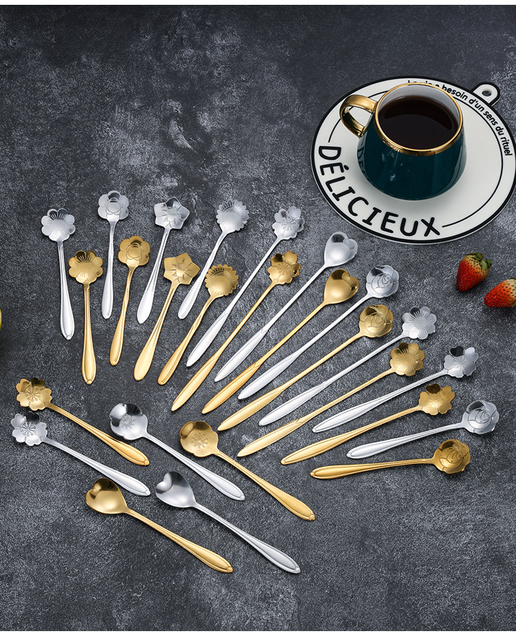 不锈钢樱花勺玫瑰勺搅拌勺玻璃早餐杯婚礼玫瑰花伴手礼咖啡勺冰勺详情11