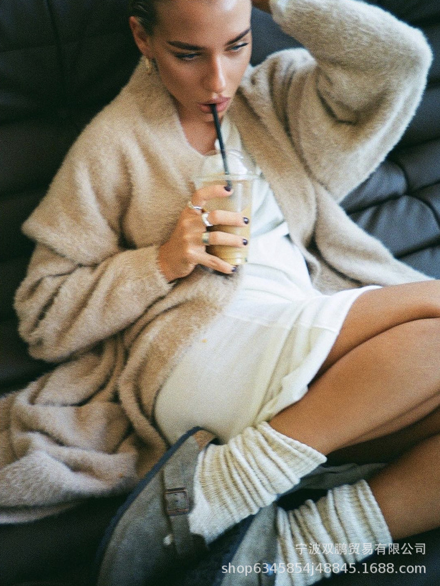 2025秋冬新长款仿貂开衫女跨境欧美风热卖慵懒风针织毛衣带腰带详情17