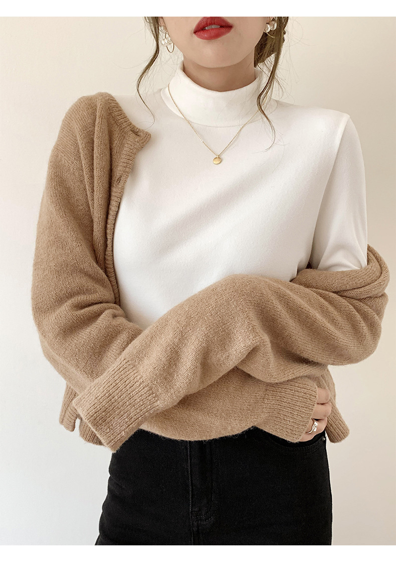 A German velvet semi-high-neck white base layer for women, paired with a stylish, thickened, brushed, and form-fitting mid-neck base layer for autumn and winter pic 41