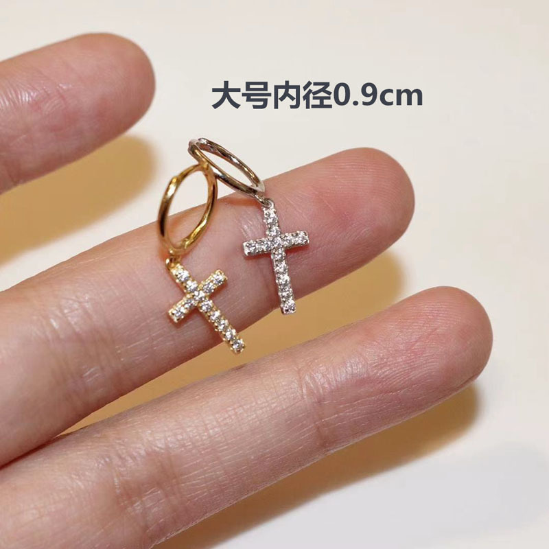 925 sterling silver earrings, personalized cross-shaped micro-inlaid zircon small ear rings, simple ear buckles, European and American accessories pic 4