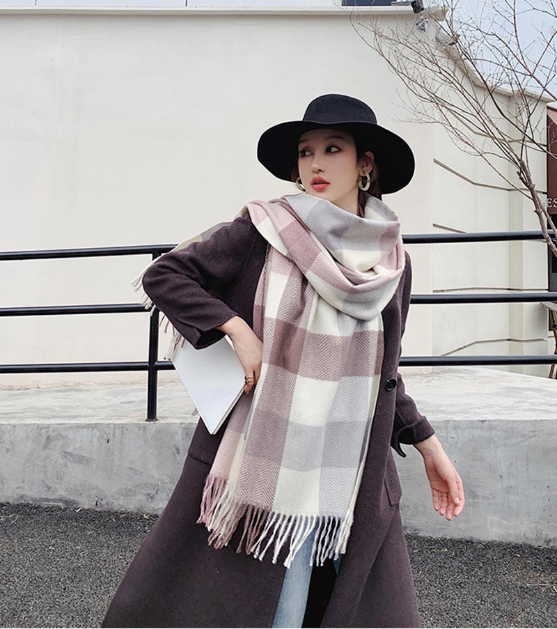 2020格子围巾秋冬季新款双面仿羊绒女加厚长款保暖披肩时尚百搭详情11