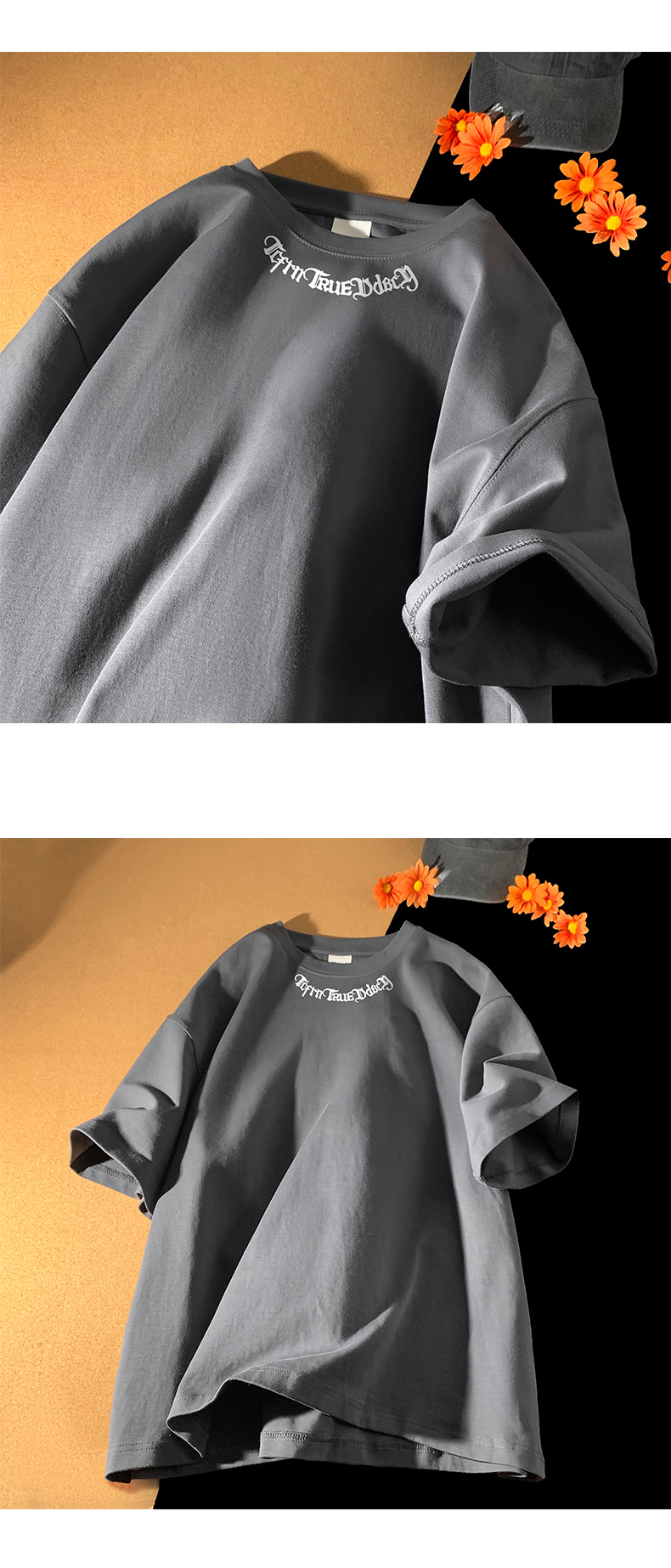 字母印花纯棉重磅短袖T恤男夏季潮牌ins半袖打底衣服港风宽松体恤详情15