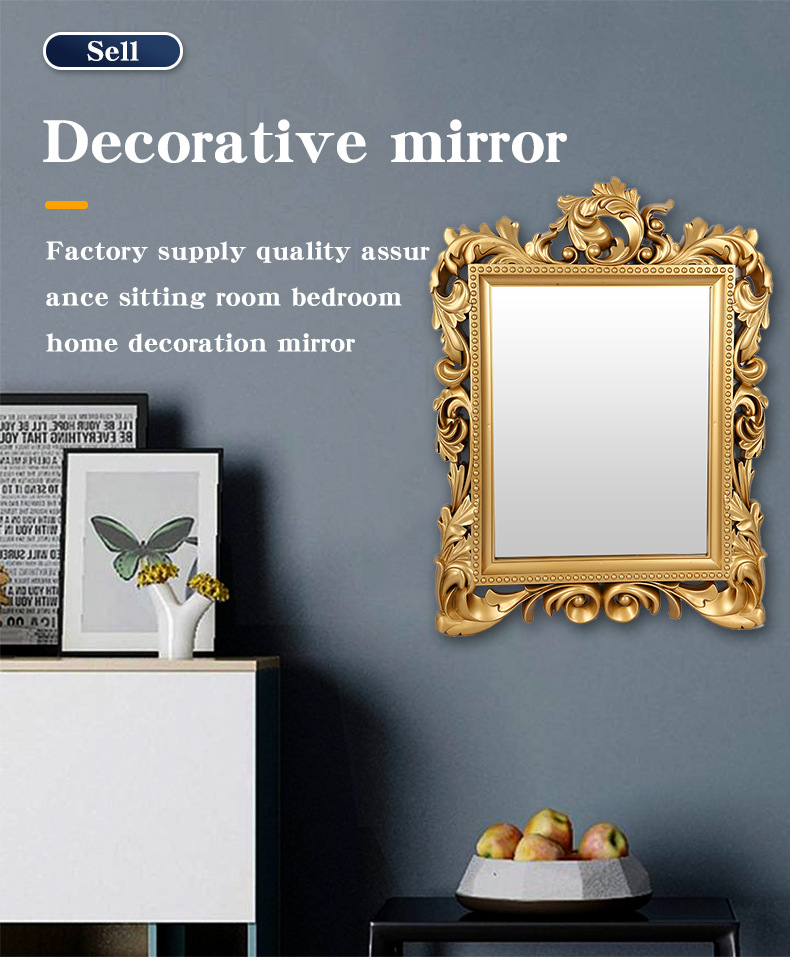 New edge-wrapped square bathroom mirror, retro and elegant wall-mounted decoration, no need for drilling, creative and luxurious decorative mirror pic 2