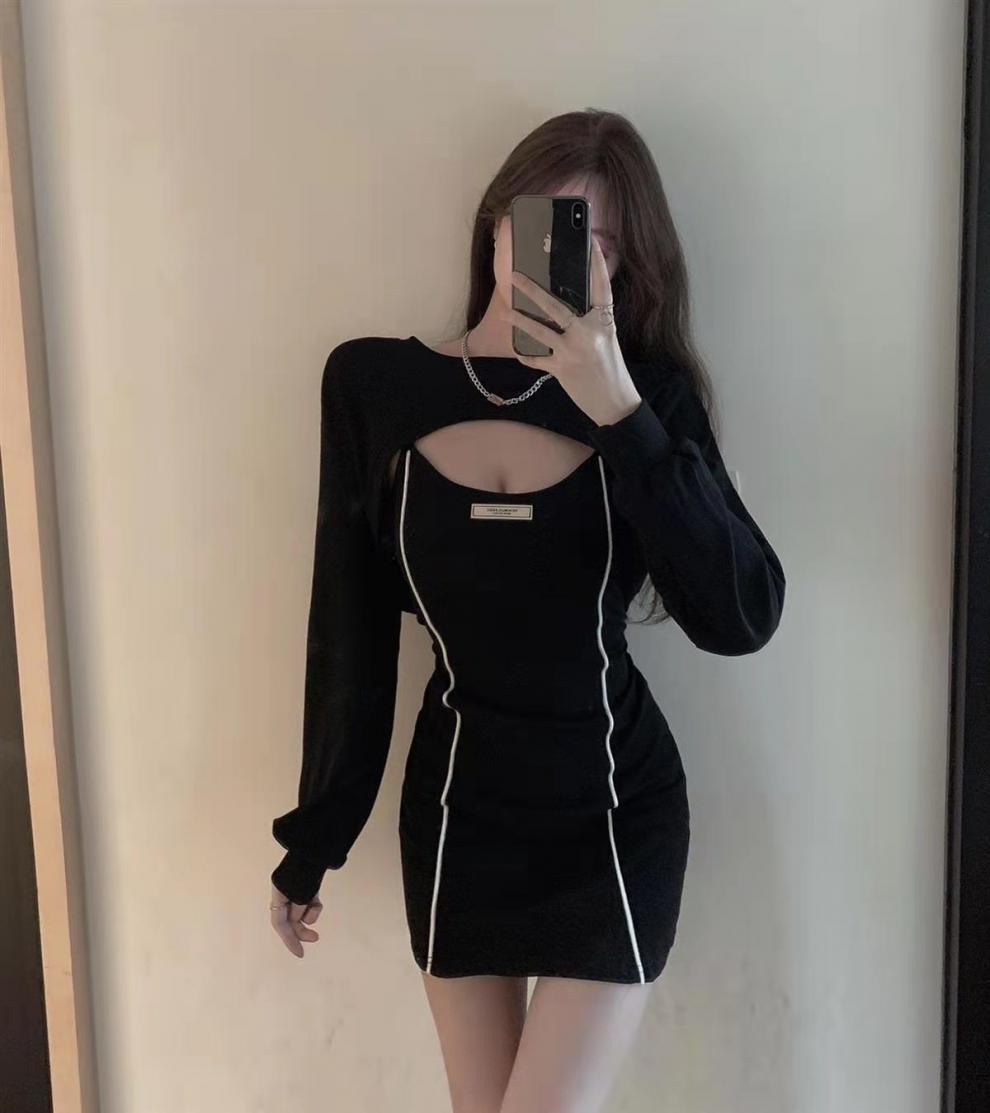 德绒吊带连衣裙女性感纯欲气质包臀短裙秋季新款打底裙子两件套装详情18