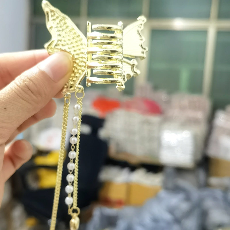 新款金属发夹蝴蝶流苏抓夹后脑勺小号头饰气质清新发饰时尚百搭                               详情7