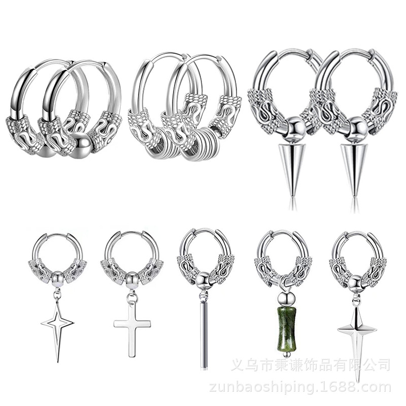 复古宝剑响箭个性嘻哈街头情侣耳环女耳饰潮男耳钉十字剑男士耳夹详情5