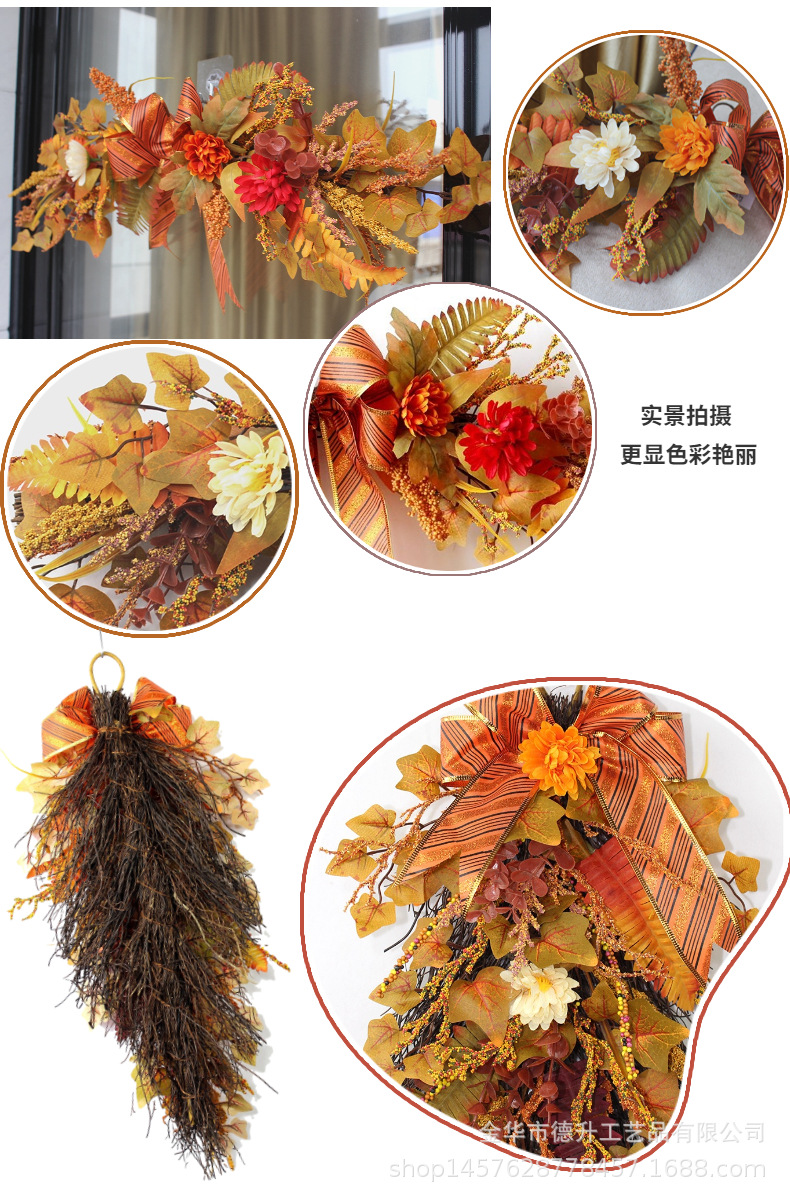Desheng 2022 Cross-border E-commerce Harvest Thanksgiving Handmade Berry, Maple Leaf, Rattan, Artificial Fern Wreath Decoration pic 6