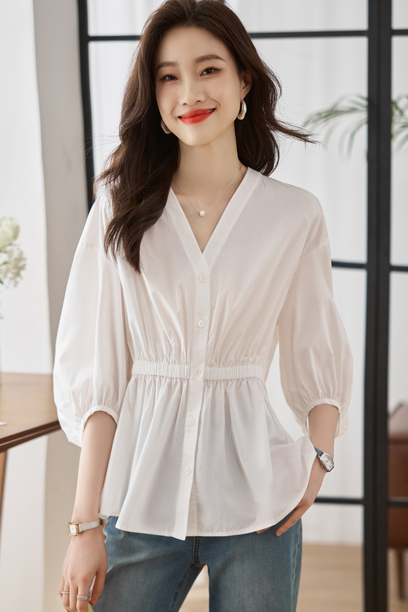 High-quality white shirt for women, loose, all-cotton ladies' shirt, design sense, loose cardigan for women pic 22