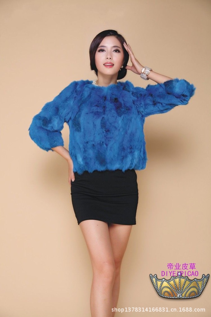 Rabbit fur coat for women, short three-quarter sleeve, natural patchwork pic 5