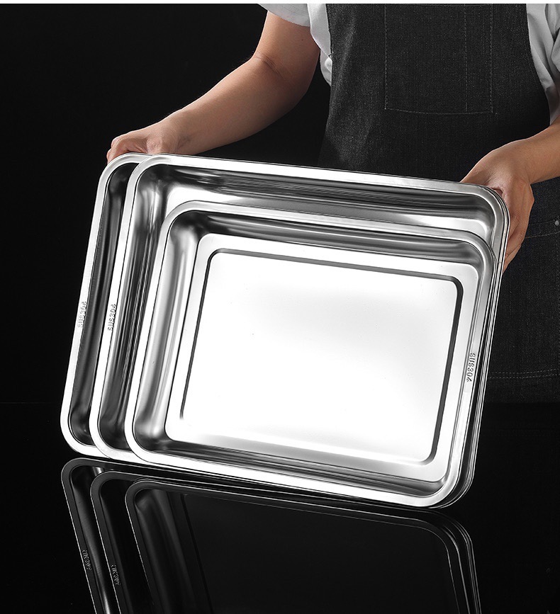 加厚304不锈钢方盘食堂用蒸饭盘长方形铁盘菜盘烧烤盘商用托盘详情8