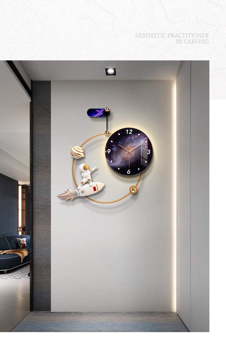 Fuciao decoración del hogar astronauta reloj de pared creativo sala de estar casa reloj de pared tv fondo decoración de pared reloj hombre espacial pic 9