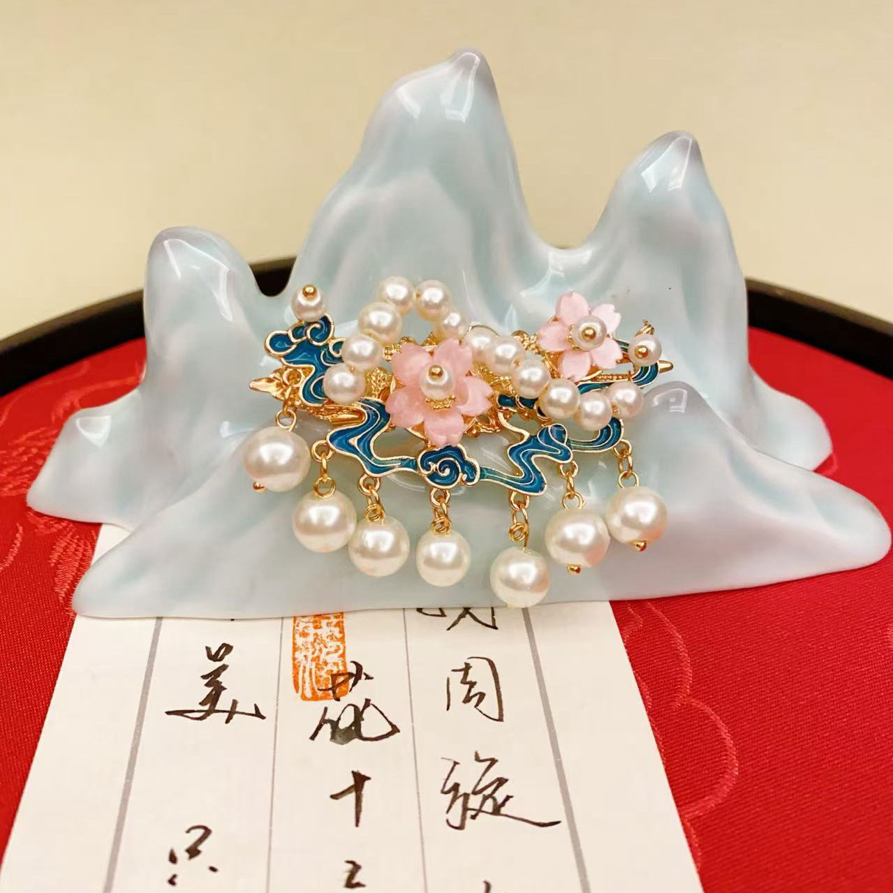 国风国潮烧蓝花朵发夹发卡女早春配饰发饰头饰夹子高级感鸭嘴夹义乌批货详情1