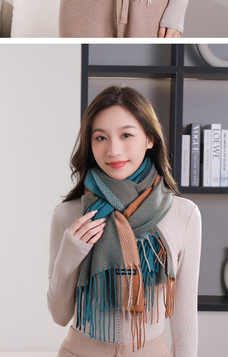格子秋冬季围脖女韩系2023围巾披肩女新款简约加厚保暖仿羊绒围巾详情14