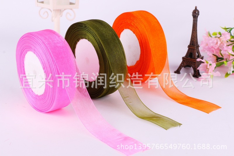 Jinrun Gift Packaging Ribbon Ribbon, wedding decoration ribbon roll wholesale, 2.5cm wide, colorful snow gauze ribbon pic 7