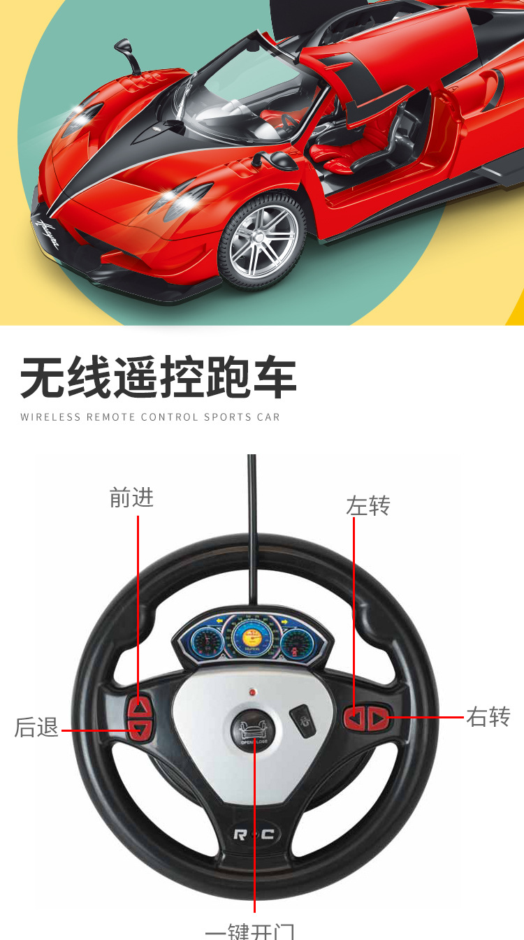 Wireless remote control car five-way electric simulation model 1:12 Pagani door opening package electric street stall toy wholesale gift pic 2